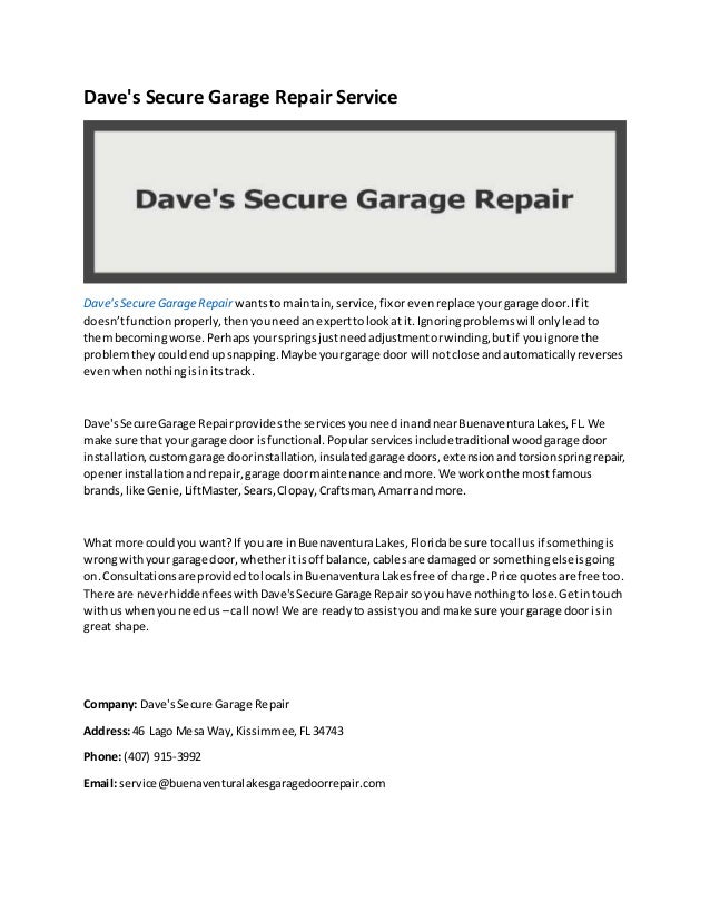 Dave S Secure Garage Repair Service