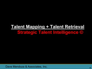 Talent Mapping + Talent Retrieval
       Strategic Talent Intelligence ©




Dave Mendoza & Associates, Inc.          29
 