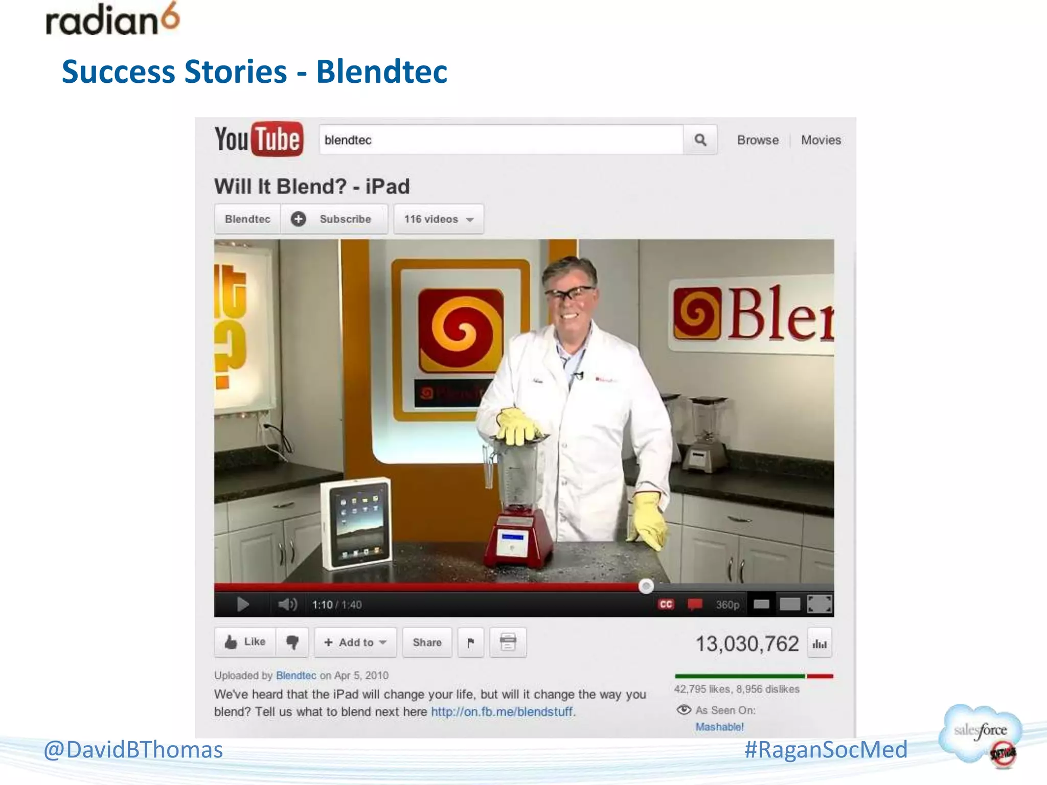 Success Stories - Blendtec




@DavidBThomas                 #RaganSocMed
 