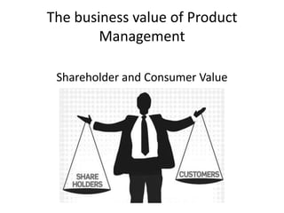 The business value of Product
        Management

 Shareholder and Consumer Value
 