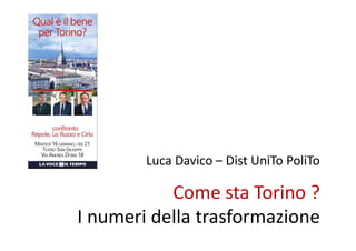 Luca Davico – Dist UniTo PoliTo
Come sta Torino ?
I numeri della trasformazione
 