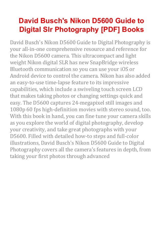 David Busch's Nikon D5600 Guide to Digital Slr Photography [PDF] Books