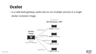 19/12/2018
Ocelot
• Is a code level gateway useful also to run multiple services in a single
docker container image.
 
