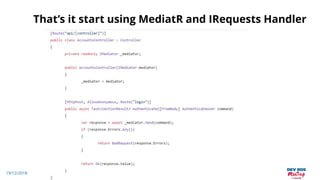 19/12/2018
That’s it start using MediatR and IRequests Handler
 