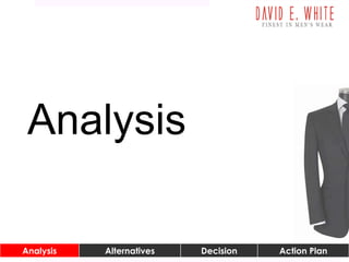 Analysis Alternatives Decision Action Plan RisksAnalysis Alternatives Decision Action Plan
Analysis
 