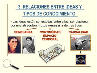 3. RELACIONES ENTRE IDEAS Y TIPOS DE CONOCIMIENTO   <ul><li>Las ideas están conectadas entre ellas, se relacionan por una ...