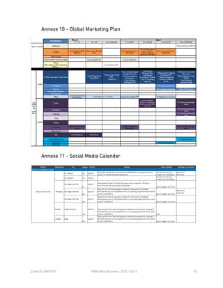 David PLANCHOT MBA Web Business 2013 - 2014 95
Annexe 10 - Global Marketing Plan
Annexe 11 - Social Media Calendar
 