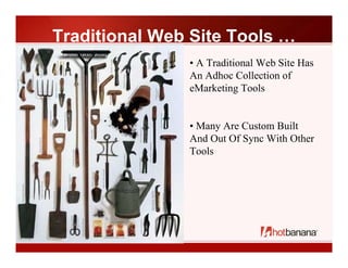 Traditional Web Site Tools …
               • A Traditional Web Site Has
               An Adhoc Collection of
           ...