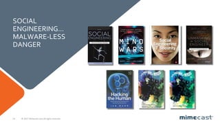 © 2017 Mimecast.com All rights reserved.14
SOCIAL
ENGINEERING…
MALWARE-LESS
DANGER
 