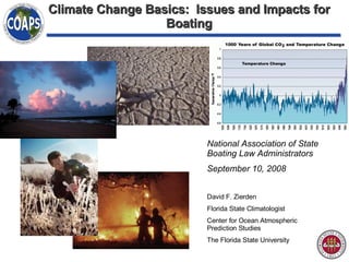 Climate Change Basics:  Issues and Impacts for Boating National Association of State Boating Law Administrators September 10, 2008 David F. Zierden Florida State Climatologist Center for Ocean Atmospheric Prediction Studies The Florida State University 