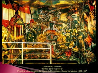 David Alfaro Siqueiros
“Retrato de la burguesía”
Piroxilina sobre cemento. Sindicato de Electricistas, Ciudad de México. 1936-1937
 