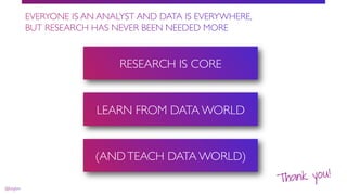 RESEARCH IS CORE
LEARN FROM DATA WORLD
(ANDTEACH DATA WORLD)
Thank you!
 