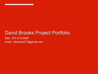 David Brooks Project Portfolio
cell: 347-515-2460
email: dbrooks477@gmail.com
 
