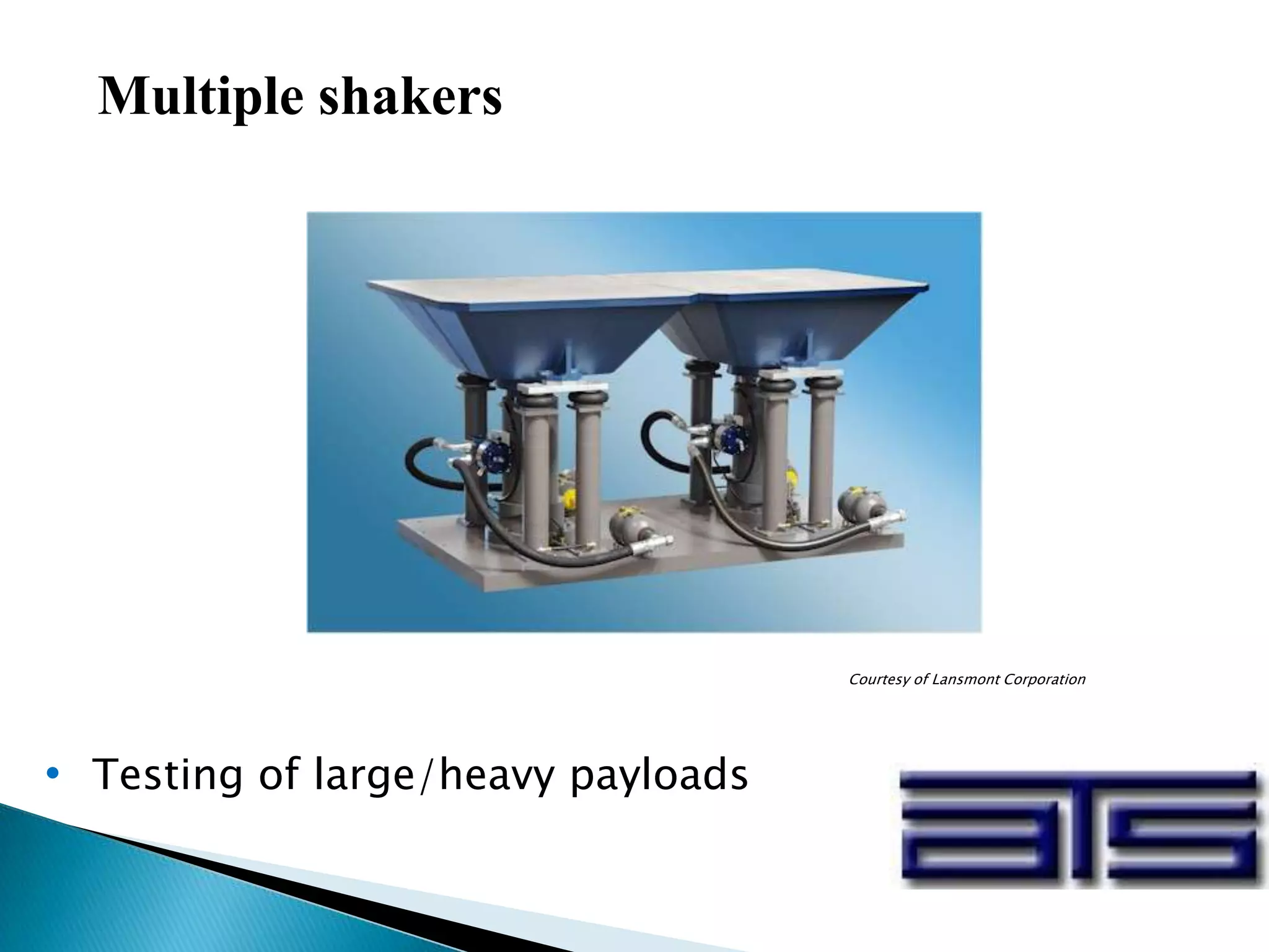 Multiple shakers
• Testing of large/heavy payloads
Courtesy of Lansmont Corporation
 