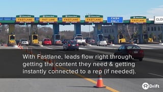 With Fastlane, leads flow right through,
getting the content they need & getting
instantly connected to a rep (if needed).
 