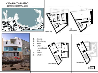 CASA EN CORRUBEDO
-CORRUBEDO ESPAÑA 1993-




                          1.   Acceso
                          2.   Dormitorios
                          3.   Baño
                          4.   Estar
                               , comedor, co
                               cina
                          5.   Terraza
                          6.   Estudio




                                               Inicio
 