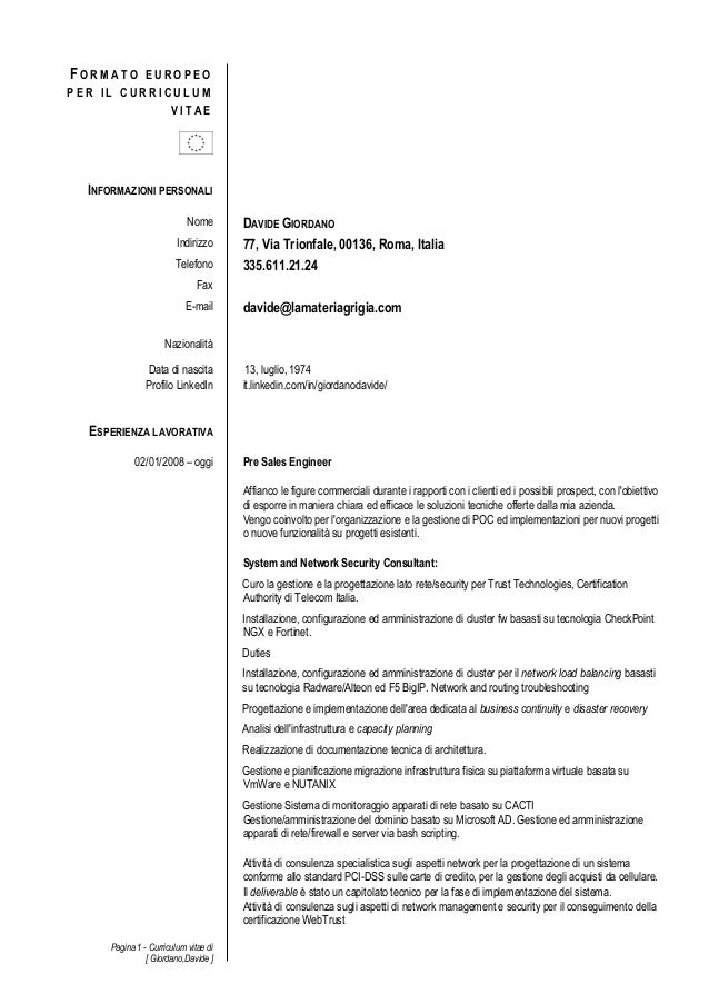 davide giordano security engineer italian curriculum vitae security engineer cv