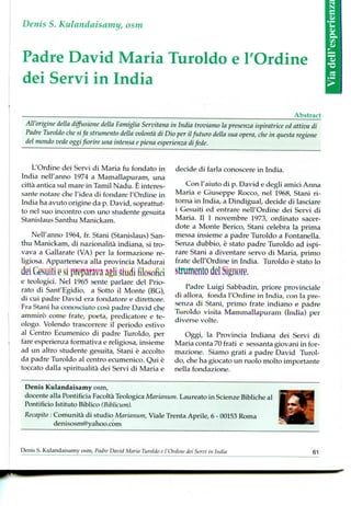 Davide Turoldo e l'Ordine dei Servi di Maria in India
