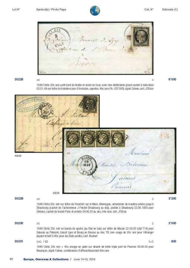 David Feldman Stamp Auctioneers Europe Collections June 14