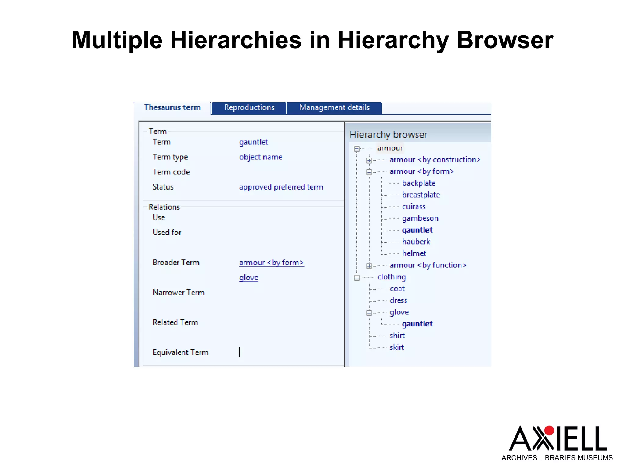 Multiple Hierarchies in Hierarchy Browser
ARCHIVES LIBRARIES MUSEUMS
 