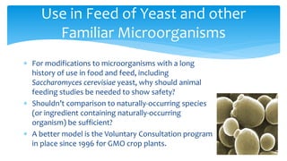 ∗ For modifications to microorganisms with a long
history of use in food and feed, including
Saccharomyces cerevisiae yeas...