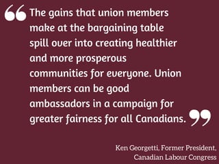 The gains that union members
make at the bargaining table
spill over into creating healthier
and more prosperous
communiti...