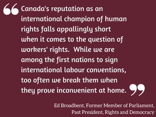Canada's reputation as an
international champion of human
rights falls appallingly short
when it comes to the question of
...
