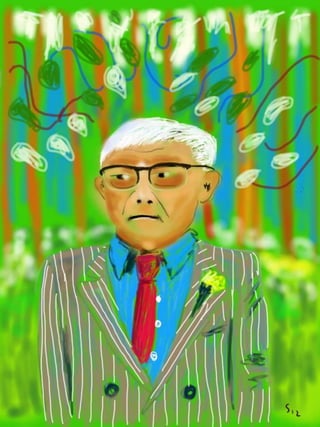 My sketch of David Hockney   An ipad sketch based on several photos and also his exhibit