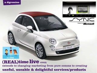 a digression




                         even
extends to changing marketing from pure comms to creating
useful, useable & delightful services/products
 