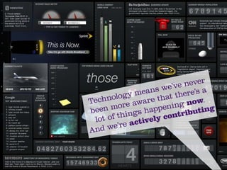 e’ve never
           y me ans w here’s a
Tech nolog    are t hat t    ow.
        ore aw         ing n
been m      gs h appen ributing
 lot of thin vely cont
           acti
And  we’re
 