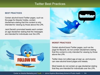 Center on Alcohol Marketing and Youth   Johns Hopkins Bloomberg School of Public Health   92Display Advertising Best PracticeBEST PRACTICEBeam Global Spirits & Wine, Inc. adheres to a 75% LPA standard.