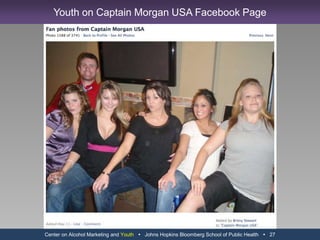 DISCUS Internet/Digital Buying Guideline“…applies to all paid and unpaid (including value-added) placements made by or under the control of the advertiser, including advertising on third-party websites, video advertisements, audio mentions, internet banners, pop-ups, sponsorships, user-generated content (including blogs)...”Beer Institute Internet Buying Guidelines“The demographic standard in Guidelines 3c of the Code applies to all paid and bonus placements by brewers on internet Web sites operated by others.”Center on Alcohol Marketing and Youth   Johns Hopkins Bloomberg School of Public Health   15Industry Codes Dictate 70% of Audience Must Be Above LPA