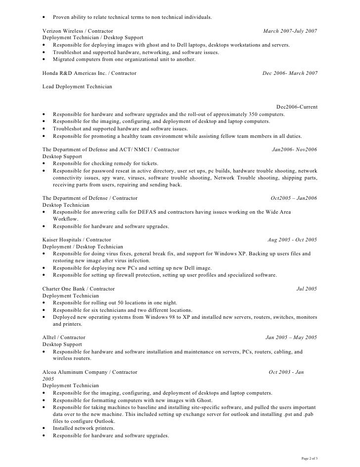 desktop support engineer resume samples