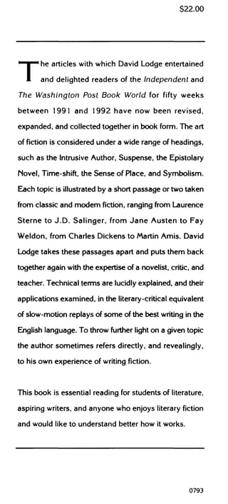 David Lodge The art of fiction | PDF