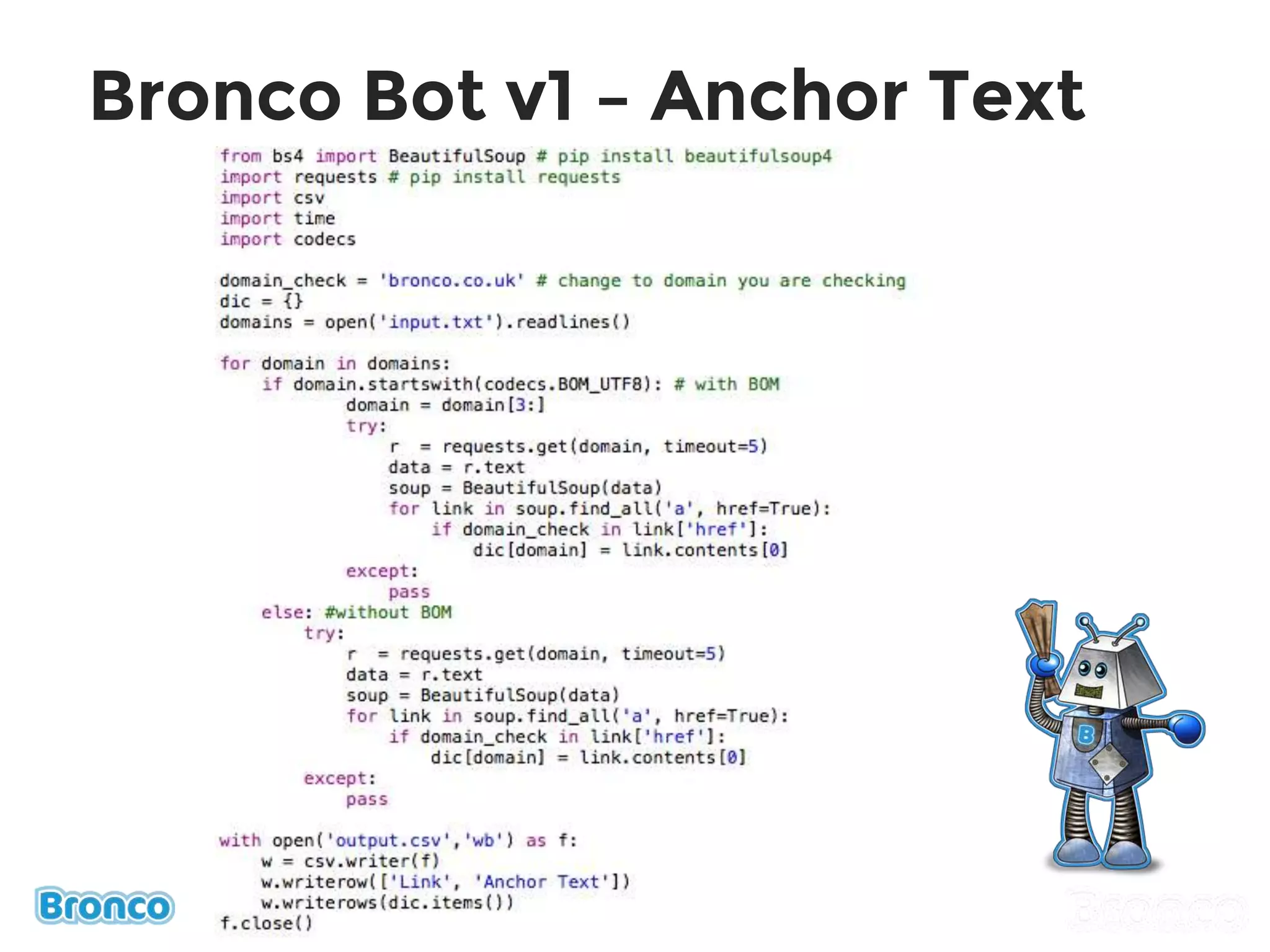 Bronco Bot v1 – Anchor Text