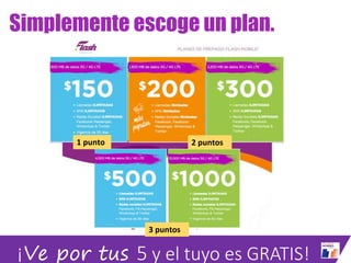 ¡Ve por tus 5 y el tuyo es GRATIS!
1 punto 2 puntos
3 puntos
Simplemente escoge un plan.
 