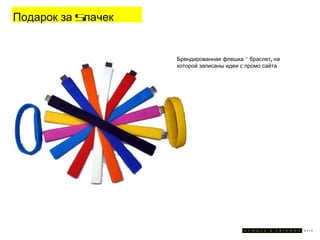 Подарок за 5пачек


                    Брендированная флешка – браслет, на
                    которой записаны идеи с промо сайта
 