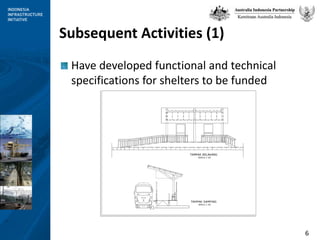 Subsequent Activities (1)Have developed functional and technical specifications for shelters to be funded