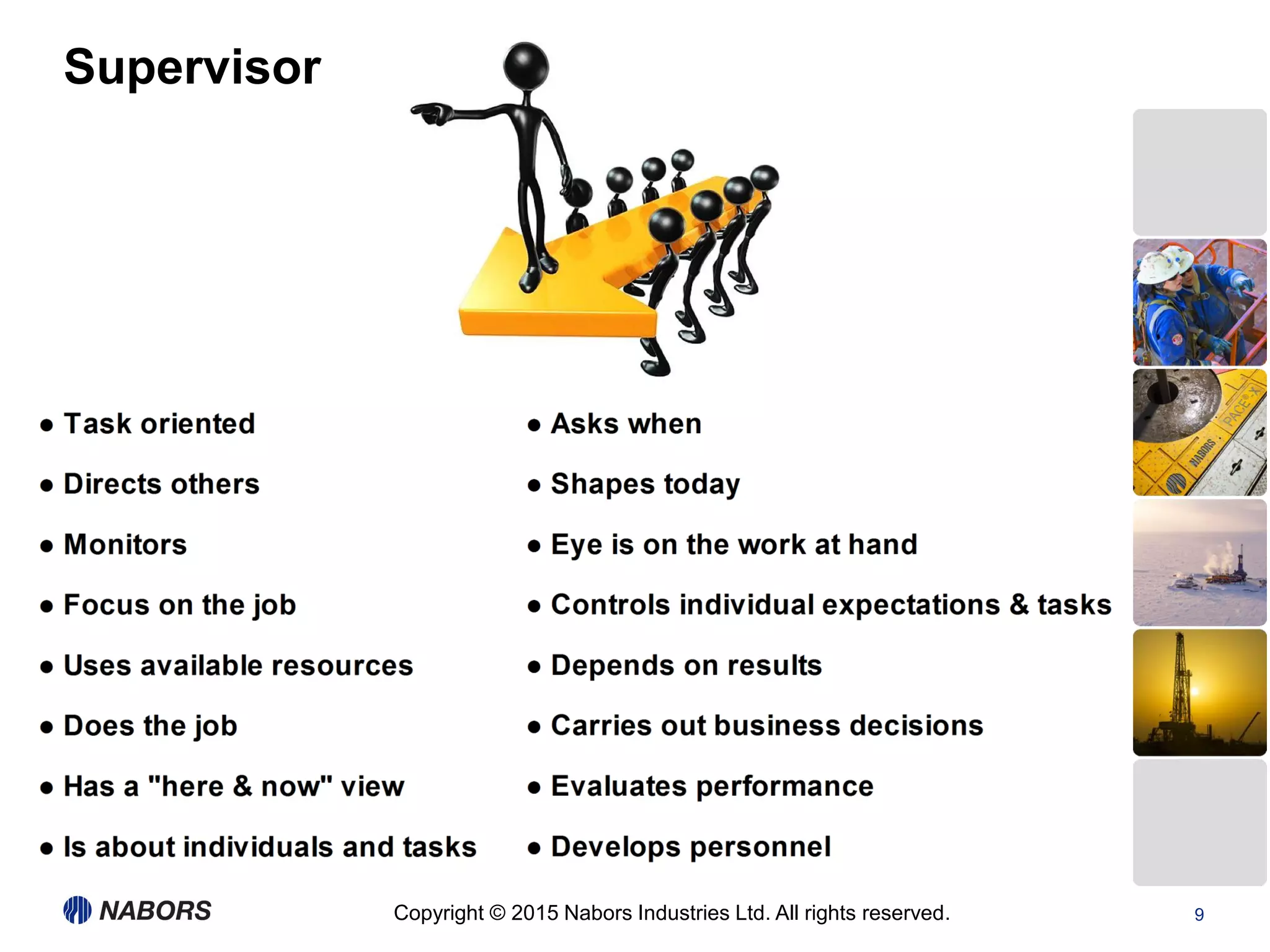 Copyright © 2015 Nabors Industries Ltd. All rights reserved. 9
Supervisor