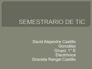 David Alejandre Castillo
González
Grupo: 1° E
Electrónica
Graciela Rangel Castillo

 
