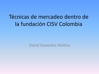 Técnicas de mercadeo dentro de
  la fundación CISV Colombia


       David Saavedra Molina
 