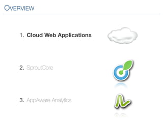 OVERVIEW


    1. Cloud Web Applications




    2. SproutCore




    3. AppAware Analytics
 