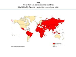 1988
     More than 125 polio-endemic countries
World Health Assembly resolution to eradicate polio
 