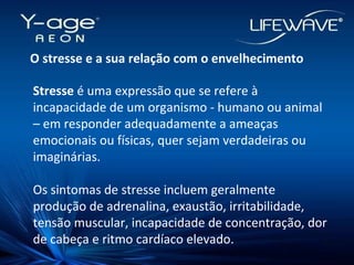 O stresse e a sua relação com o envelhecimento Stresse  é uma expressão que se refere à incapacidade de um organismo - humano ou animal – em responder adequadamente a ameaças emocionais ou físicas, quer sejam verdadeiras ou imaginárias. Os sintomas de stresse incluem geralmente produção de adrenalina, exaustão, irritabilidade, tensão muscular, incapacidade de concentração, dor de cabeça e ritmo cardíaco elevado. 