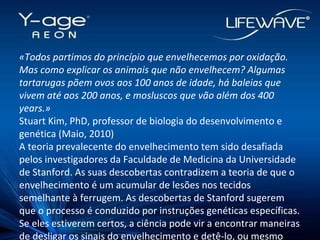 «Todos partimos do princípio que envelhecemos por oxidação. Mas como explicar os animais que não envelhecem? Algumas tartarugas põem ovos aos 100 anos de idade, há baleias que vivem até aos 200 anos, e mosluscos que vão além dos 400 years.» Stuart Kim, PhD, professor de biologia do desenvolvimento e genética (Maio, 2010)‏ A teoria prevalecente do envelhecimento tem sido desafiada pelos investigadores da Faculdade de Medicina da Universidade de Stanford. As suas descobertas contradizem a teoria de que o envelhecimento é um acumular de lesões nos tecidos semelhante à ferrugem. As descobertas de Stanford sugerem que o processo é conduzido por instruções genéticas específicas. Se eles estiverem certos, a ciência pode vir a encontrar maneiras de desligar os sinais do envelhecimento e detê-lo, ou mesmo revertê-lo. 