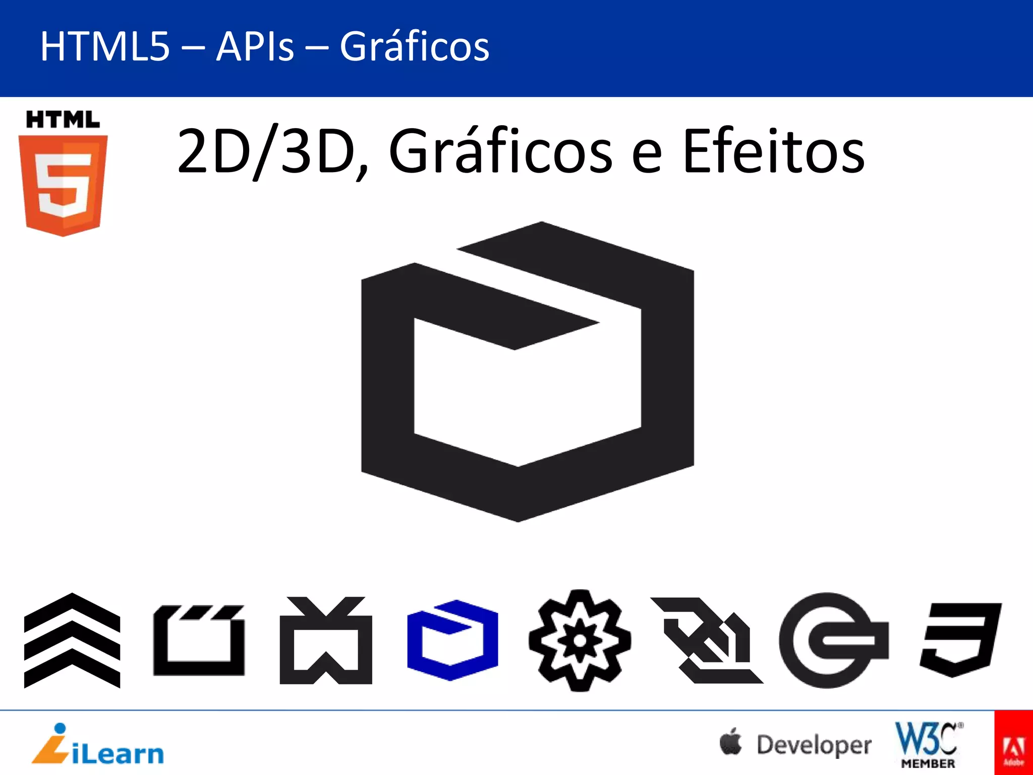 HTML5 – APIs – Gráficos

2D/3D, Gráficos e Efeitos

 