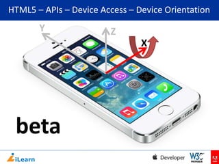 HTML5 – APIs – Device Access – Device Orientation

Y

Z
X

beta

 