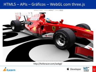 HTML5 – APIs – Gráficos – WebGL com three.js

http://helloracer.com/webgl/

 