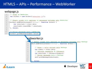 HTML5 – APIs – Performance – WebWorker
webpage.js

webworker.js

 