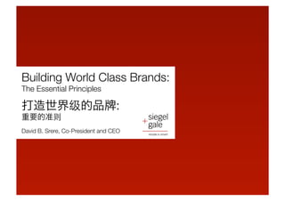 Building World Class Brands:
The Essential Principles

                                  :




David B. Srere, Co-President and CEO

 
